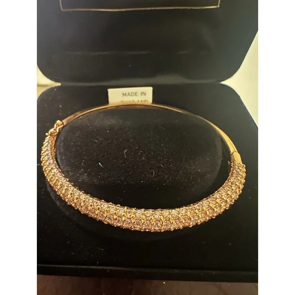 real collectibles by adrienne Gorgeous Gold Tone Diamonite Bangle Bracelet - Picture 3 of 9
